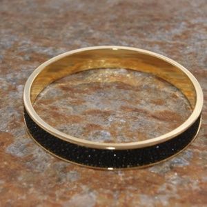 Moo Young Wide Sting Ray Black Leather/Gold Bangle